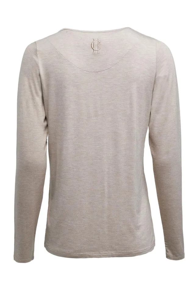Women Tops Holland Cooper Long Sleeve VNeck Tee Oatmeal Women Tops Holland Cooper Long Sleeve VNeck Tee Oatmeal