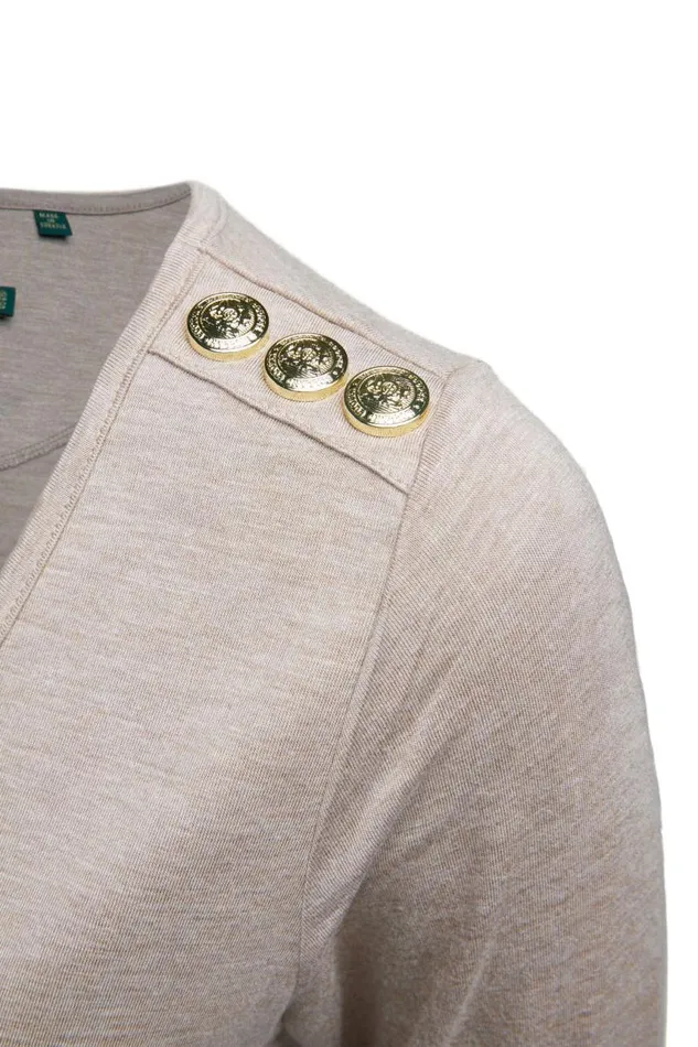 Women Tops Holland Cooper Long Sleeve VNeck Tee Oatmeal Women Tops Holland Cooper Long Sleeve VNeck Tee Oatmeal