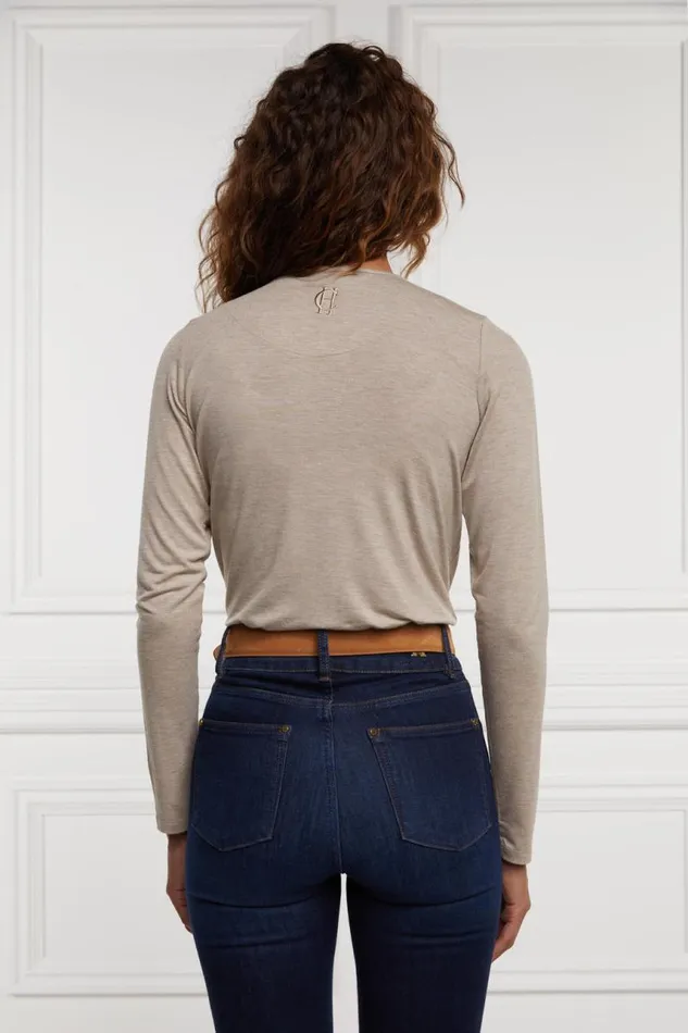 Women Tops Holland Cooper Long Sleeve VNeck Tee Oatmeal Women Tops Holland Cooper Long Sleeve VNeck Tee Oatmeal