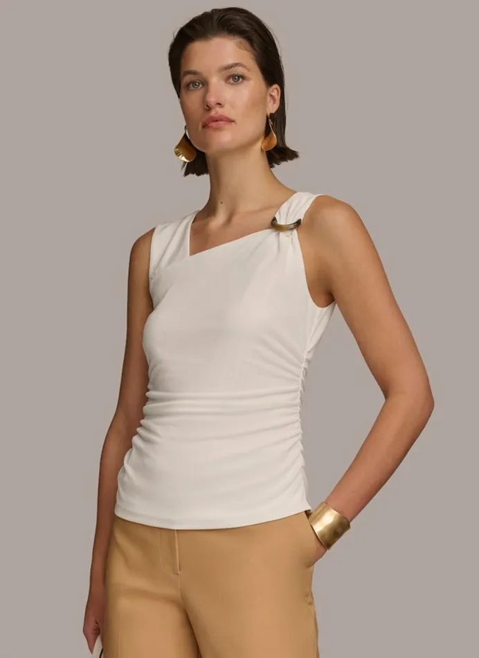 Women TORTOISE HARDWARE SHOULDER TOP Cream Donna Karan New York Sweaters And Tops