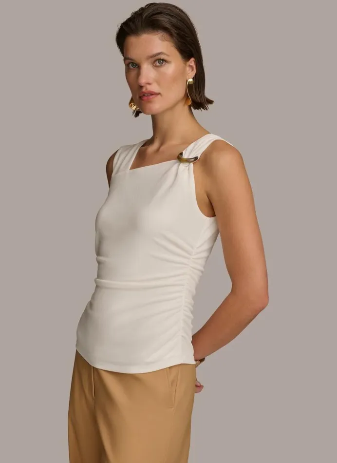 Women TORTOISE HARDWARE SHOULDER TOP Cream Donna Karan New York Sweaters And Tops Women TORTOISE HARDWARE SHOULDER TOP Cream Donna Karan New York Sweaters And Tops