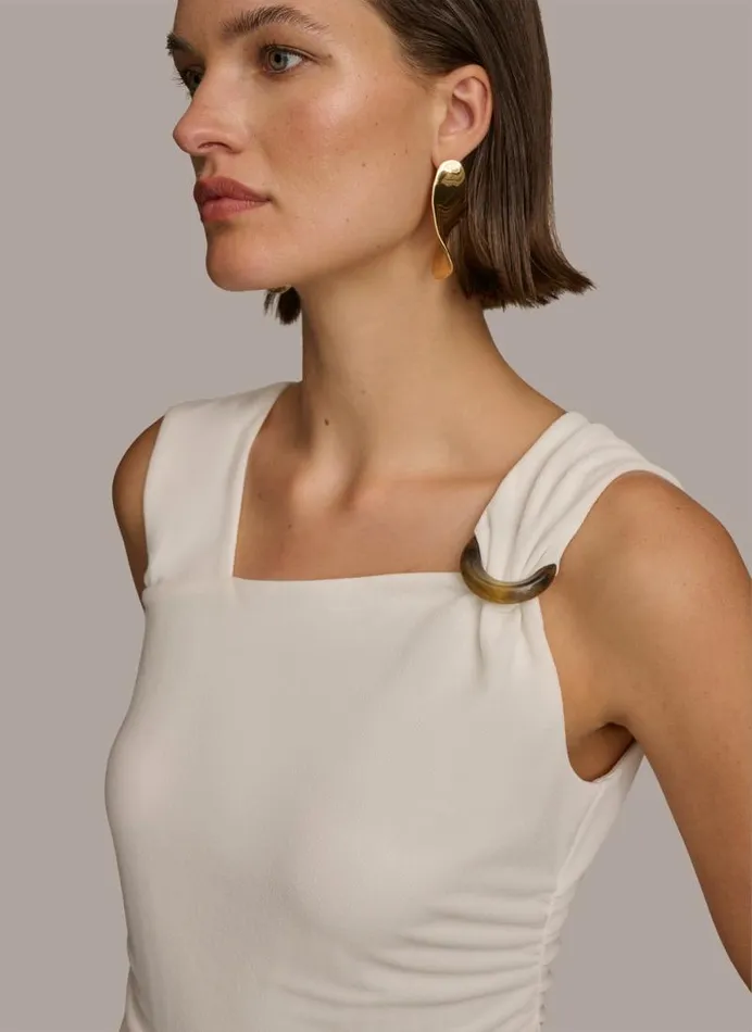 Women TORTOISE HARDWARE SHOULDER TOP Cream Donna Karan New York Sweaters And Tops Women TORTOISE HARDWARE SHOULDER TOP Cream Donna Karan New York Sweaters And Tops