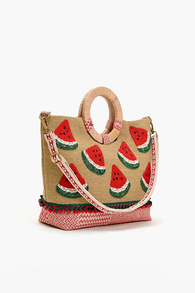 Women Totes America and Beyond Watermelon Waves Cane Handle Tote