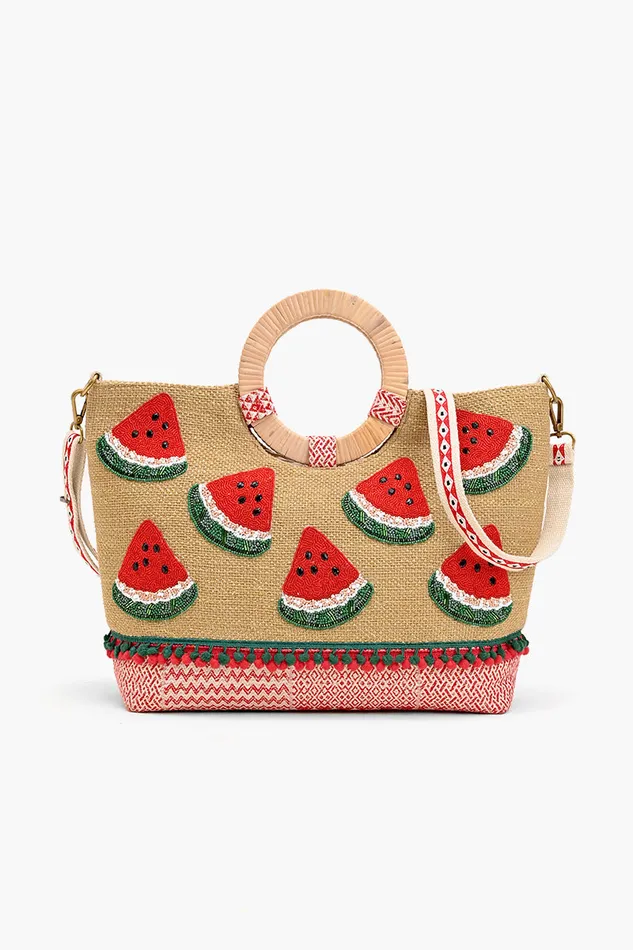 Women Totes America and Beyond Watermelon Waves Cane Handle Tote