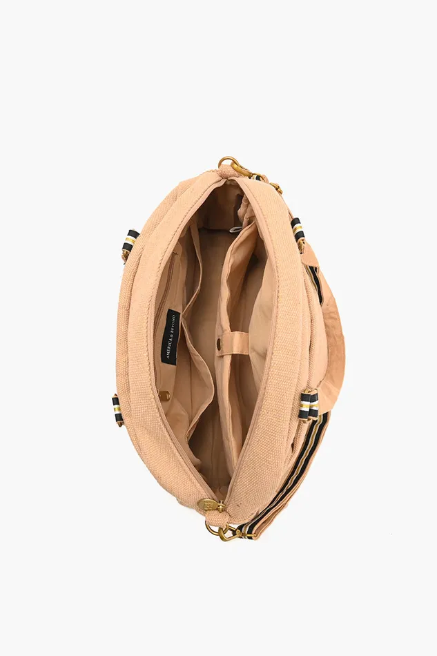 Women Travel and Beach Bags America and Beyond Glamorous Embellished Traveler with CrossbodyFloral Beige
