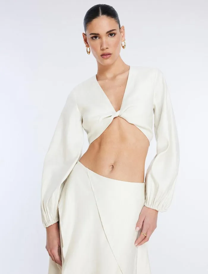 Women Twist Front Crop Top Gardenia BCBG Tops