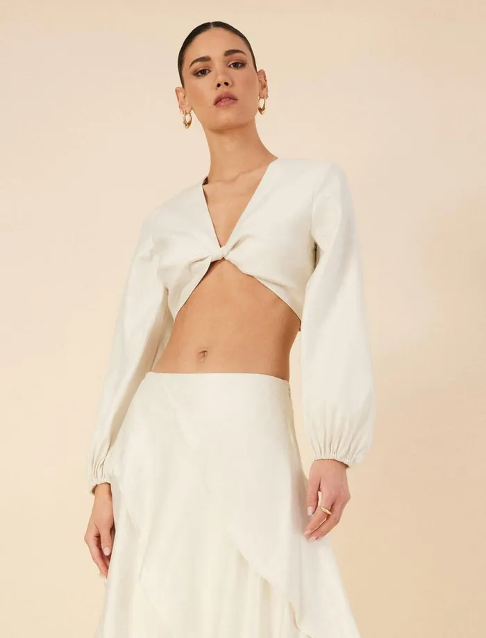 Women Twist Front Crop Top Gardenia BCBG Tops Women Twist Front Crop Top Gardenia BCBG Tops