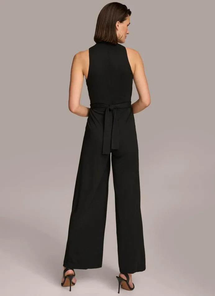 Women VNECK BELTED JUMPSUIT Black Donna Karan New York Dresses And Jumpsuits