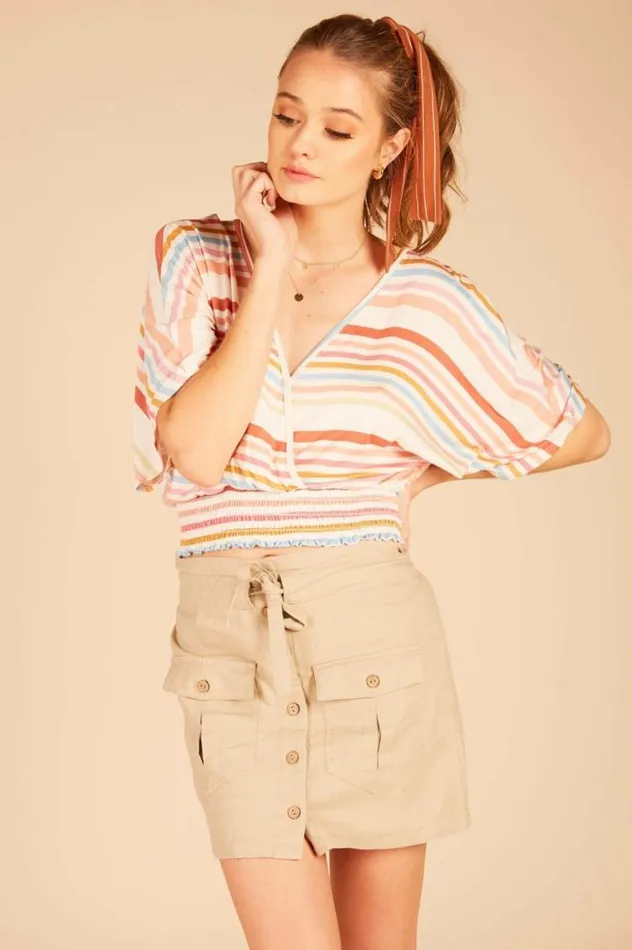 Women Vintage Havana All Bottoms Cargo Mini Skirt Sand Linen