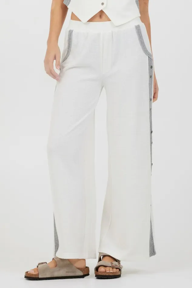 Women Vintage Havana All Bottoms Cream Heather Grey Texture Knit Pant W Contrast Rib Cream Heather Grey Women Vintage Havana All Bottoms Cream Heather Grey Texture Knit Pant W Contrast Rib Cream Heather Grey