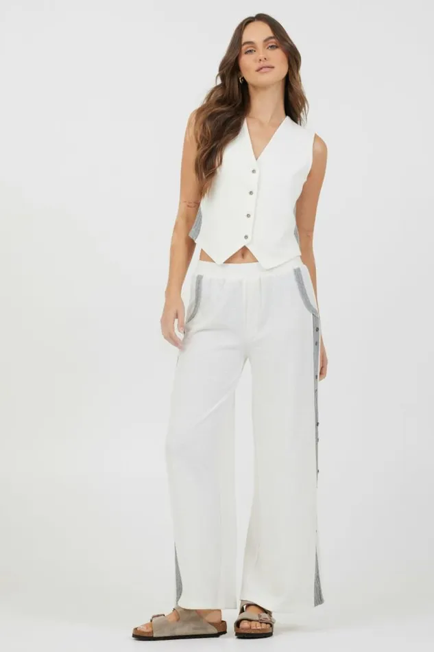 Women Vintage Havana All Bottoms Cream Heather Grey Texture Knit Pant W Contrast Rib Cream Heather Grey