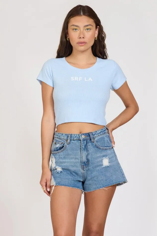 Women Vintage Havana Casual Tops quotSurf LAquot Surfside Blue Rib Hacci Cropped Tee Surfside Blue Women Vintage Havana Casual Tops quotSurf LAquot Surfside Blue Rib Hacci Cropped Tee Surfside Blue