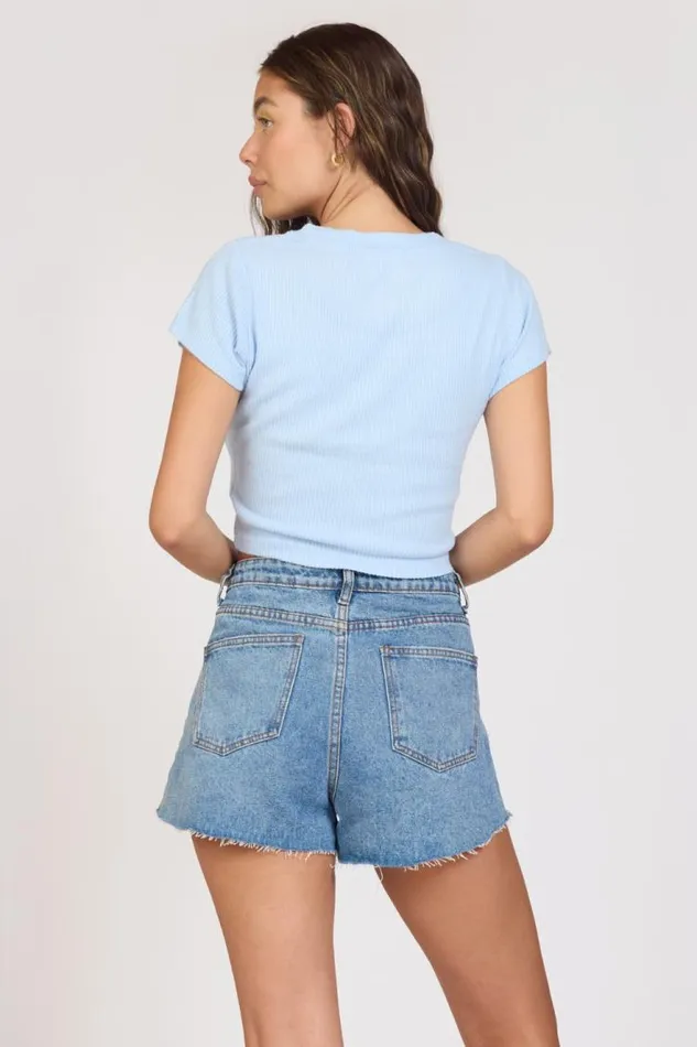 Women Vintage Havana Casual Tops quotSurf LAquot Surfside Blue Rib Hacci Cropped Tee Surfside Blue