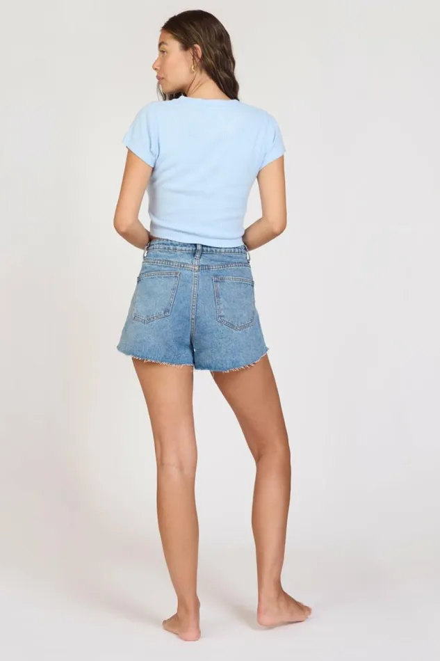 Women Vintage Havana Casual Tops quotSurf LAquot Surfside Blue Rib Hacci Cropped Tee Surfside Blue