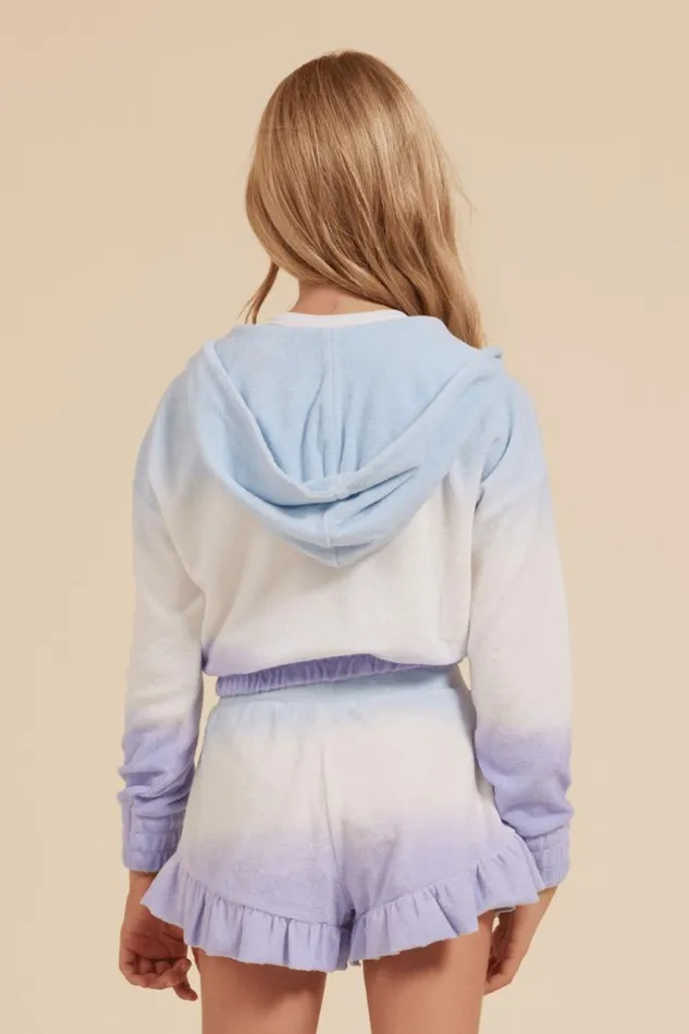 Women Vintage Havana Hoodies BlueWhiteLavender Tie Dye Terry Cloth Elastic Bottom Hoodie Bluewhitelavender