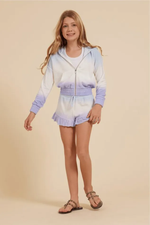Women Vintage Havana Hoodies BlueWhiteLavender Tie Dye Terry Cloth Elastic Bottom Hoodie Bluewhitelavender