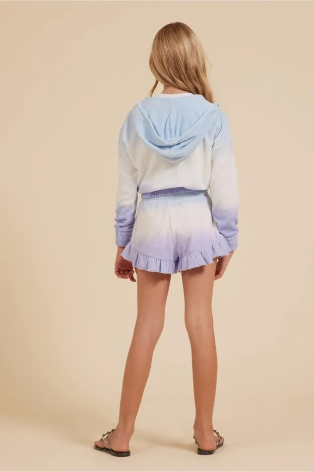 Women Vintage Havana Hoodies BlueWhiteLavender Tie Dye Terry Cloth Elastic Bottom Hoodie Bluewhitelavender