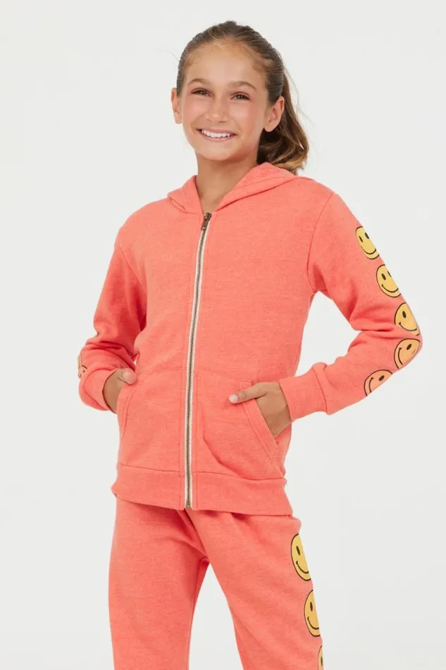 Women Vintage Havana Hoodies Smiley Sleeve Zip Hoodie