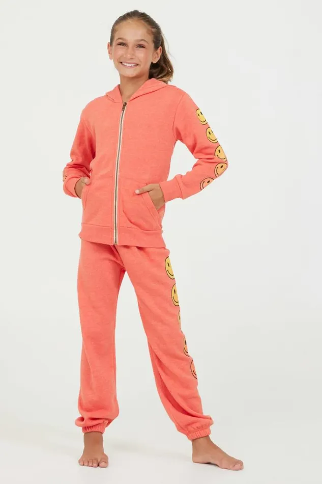 Women Vintage Havana Hoodies Smiley Sleeve Zip Hoodie