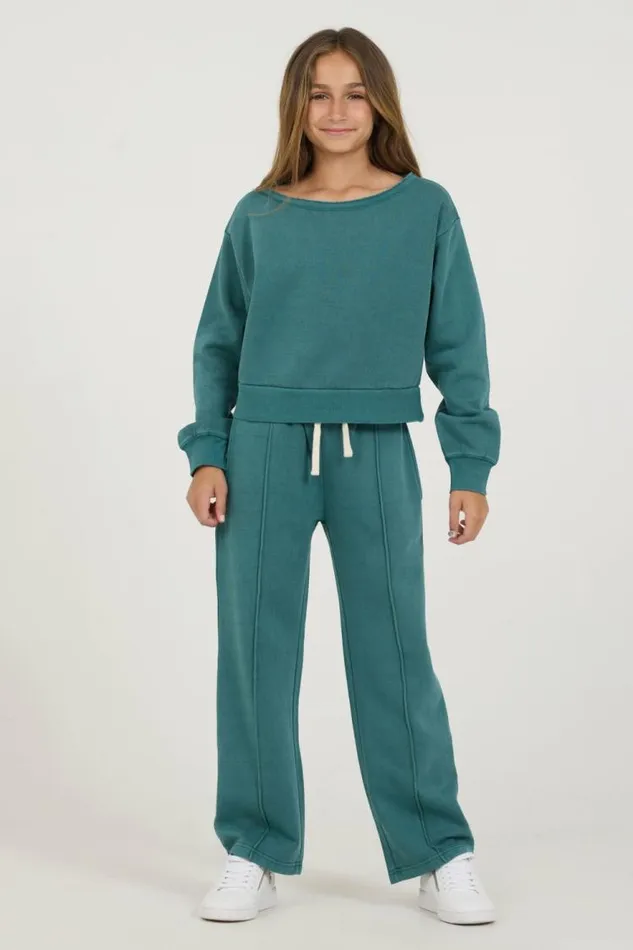 Women Vintage Havana Kids Bottoms Kids Teal Pintuck Wide Leg Pants Teal