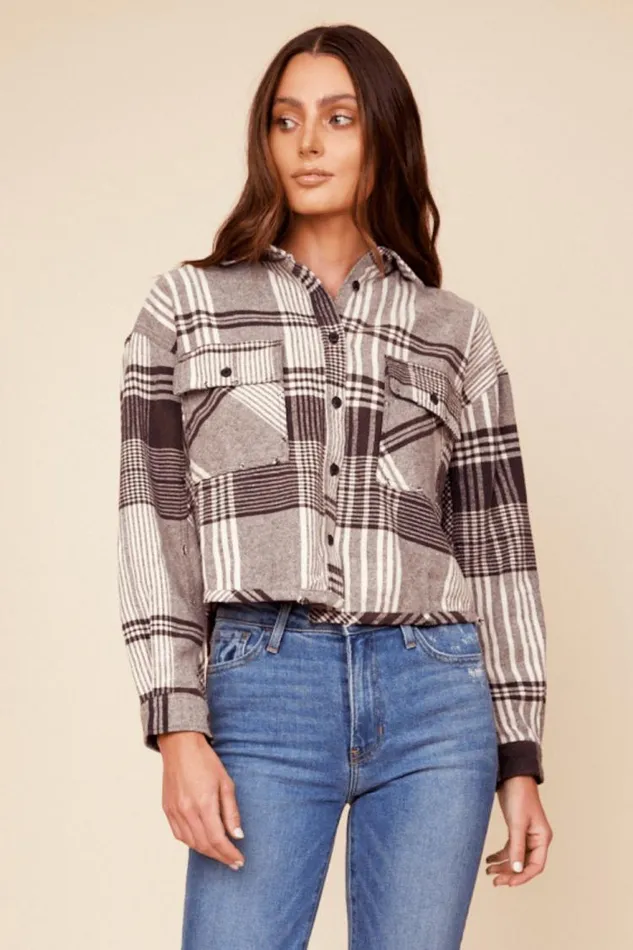Women Vintage Havana Outerwear Chocolate Brown Flannel Plaid Shirting Chocolate Women Vintage Havana Outerwear Chocolate Brown Flannel Plaid Shirting Chocolate