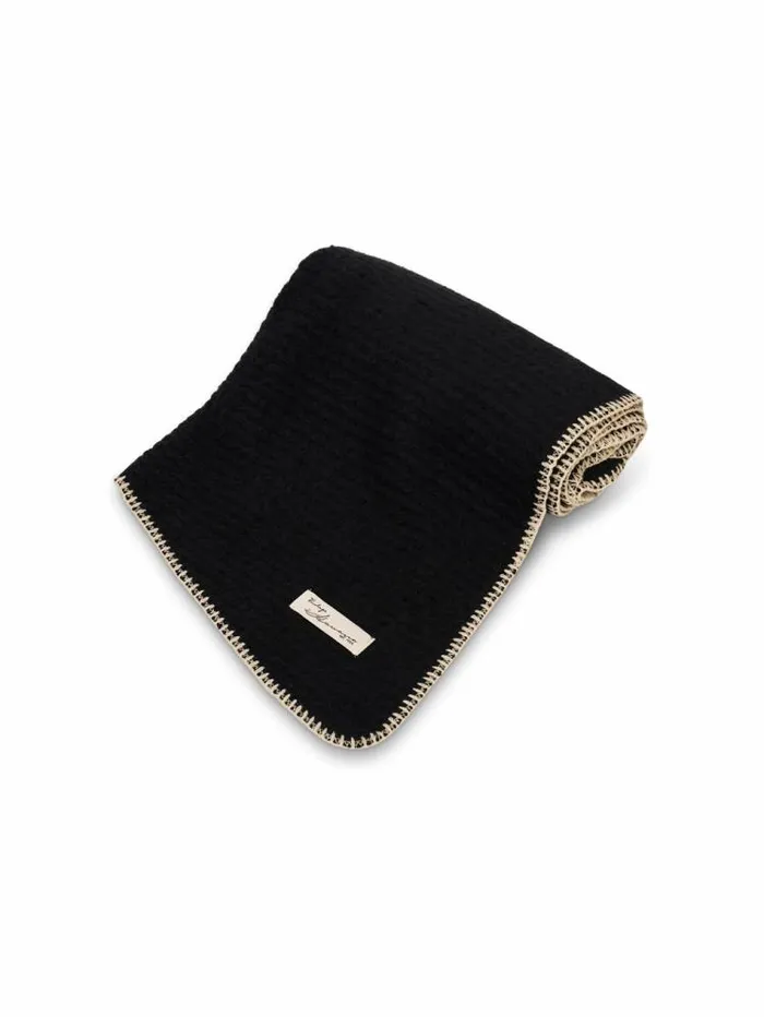 Women Vintage Havana Scarf Ruanas BLANKET STITCH KNIT SCARF 8211 BLACKIVORY Blackivory