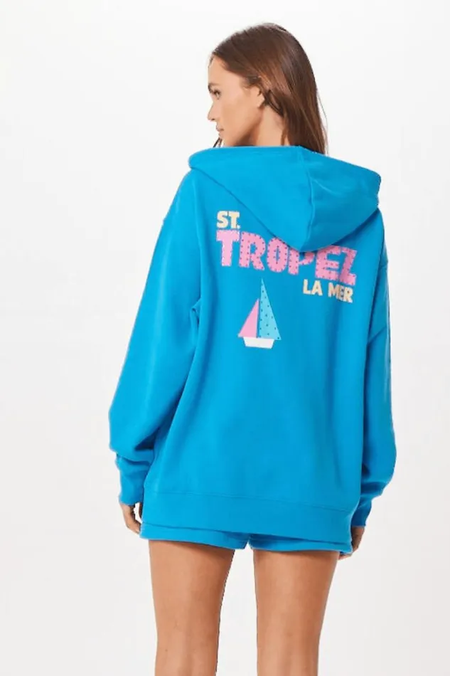 Women Vintage Havana Sweatshirts Bright Blue St Tropez Jet Setter Surf Wash Zip Up Bright Blue