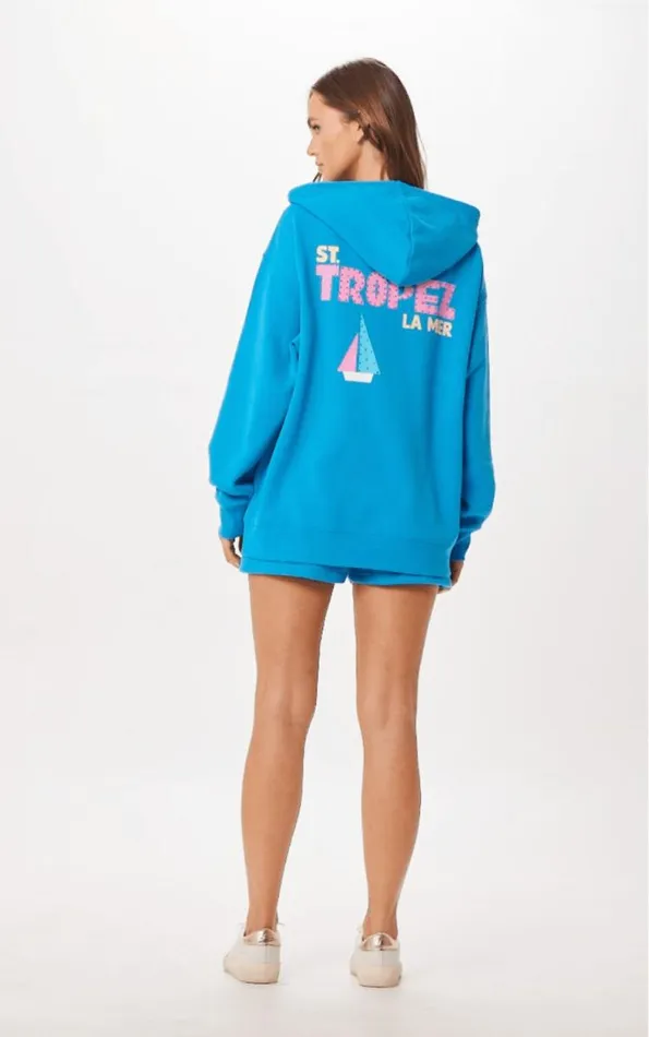 Women Vintage Havana Sweatshirts Bright Blue St Tropez Jet Setter Surf Wash Zip Up Bright Blue