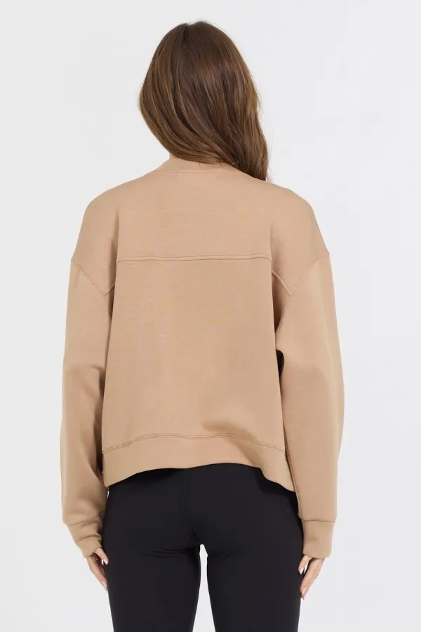 Women Vintage Havana Sweatshirts Caramel Heavy Cloud Fleece Bomber Jacket Caramel