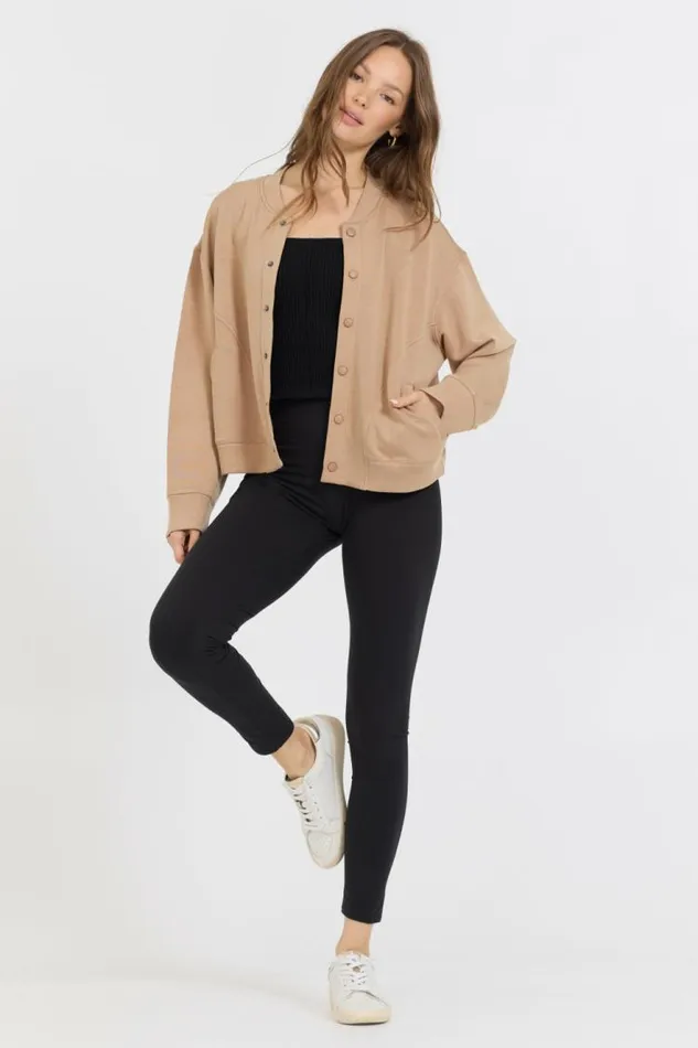 Women Vintage Havana Sweatshirts Caramel Heavy Cloud Fleece Bomber Jacket Caramel
