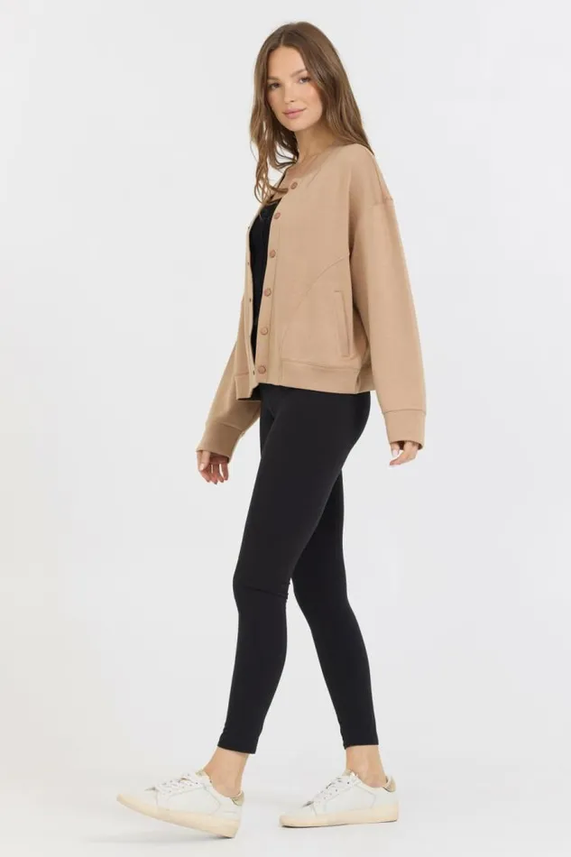 Women Vintage Havana Sweatshirts Caramel Heavy Cloud Fleece Bomber Jacket Caramel