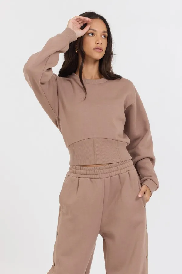 Women Vintage Havana Sweatshirts Caramel Latte Brushed Fleece Corset Crew Caramel Women Vintage Havana Sweatshirts Caramel Latte Brushed Fleece Corset Crew Caramel