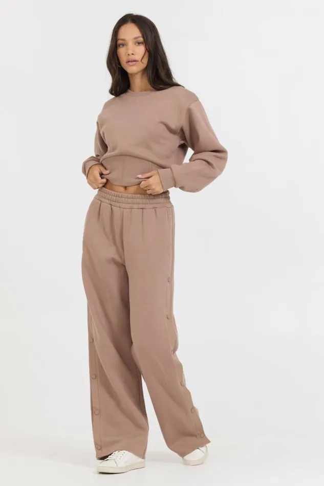 Women Vintage Havana Sweatshirts Caramel Latte Brushed Fleece Corset Crew Caramel