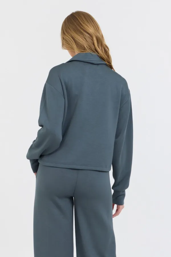 Women Vintage Havana Sweatshirts Mountain Grey Cloud Fleece Quarter Zip Grey