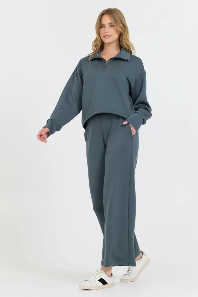 Women Vintage Havana Sweatshirts Mountain Grey Cloud Fleece Quarter Zip Grey