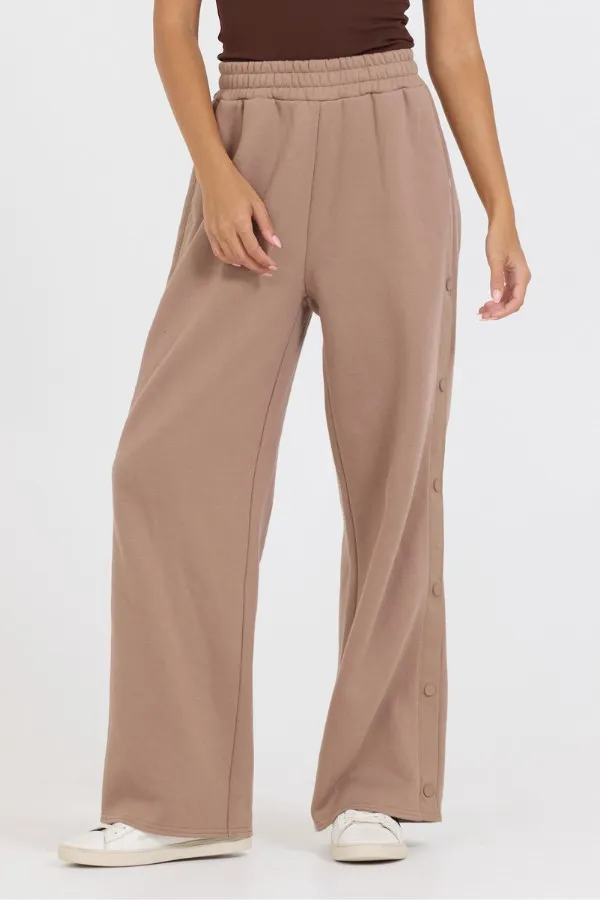 Women Vintage Havana Wide Leg Pants Caramel Latte Brushed Fleece Snap Pant Caramel Women Vintage Havana Wide Leg Pants Caramel Latte Brushed Fleece Snap Pant Caramel
