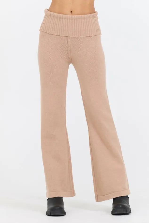 Women Vintage Havana Wide Leg Pants Salted Caramel Slim Fit Knit Fold Over Flare Pant Caramel Women Vintage Havana Wide Leg Pants Salted Caramel Slim Fit Knit Fold Over Flare Pant Caramel