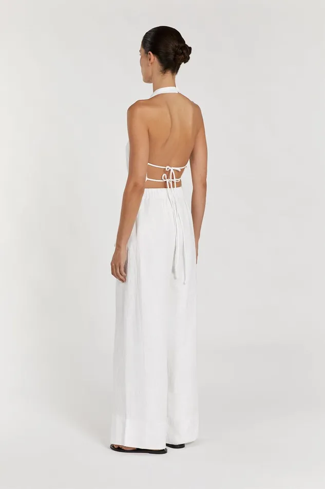 Women White DISSH GINA WHITE LINEN ELASTIC WAIST PANT