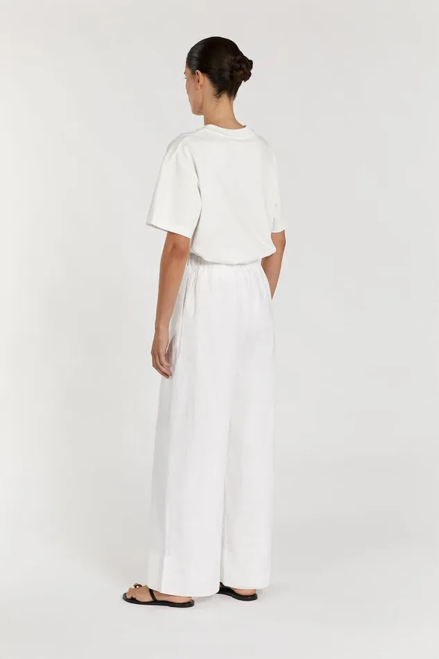Women White DISSH GINA WHITE LINEN ELASTIC WAIST PANT