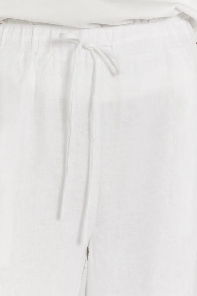 Women White DISSH GINA WHITE LINEN ELASTIC WAIST PANT