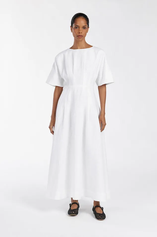 Women White Dresses DISSH RAF OFF WHITE BOATNECK MIDI DRESS