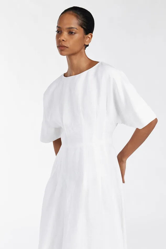 Women White Dresses DISSH RAF OFF WHITE BOATNECK MIDI DRESS
