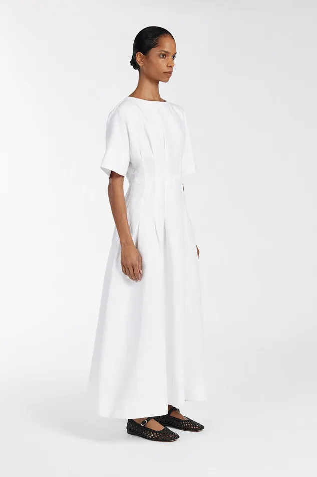 Women White Dresses DISSH RAF OFF WHITE BOATNECK MIDI DRESS