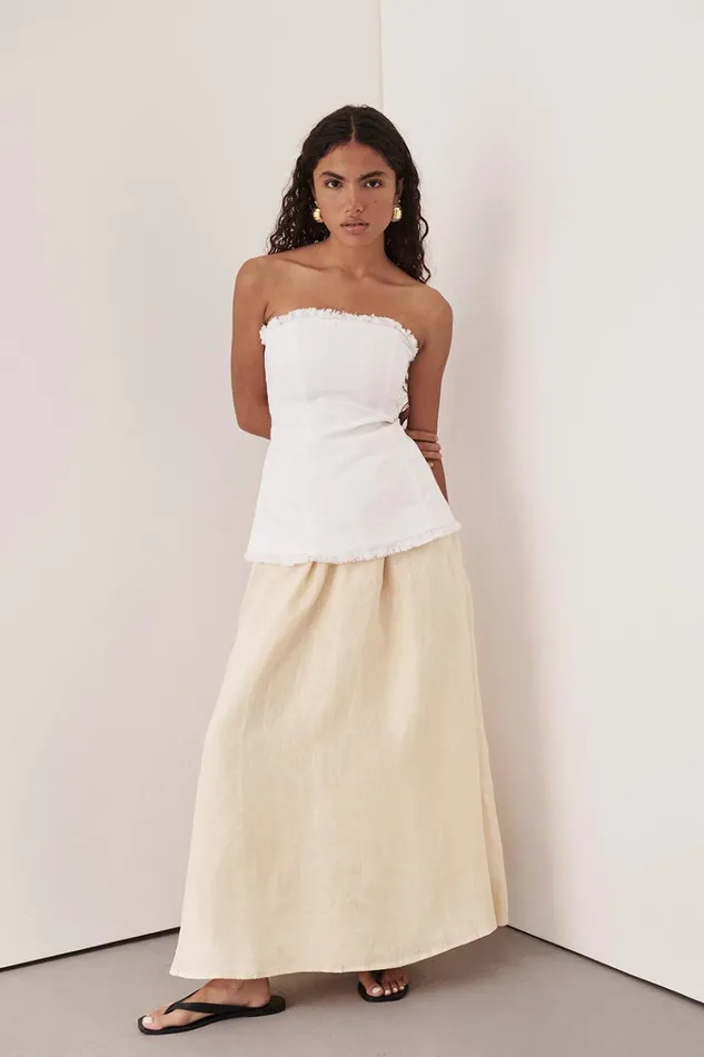 Women White Tops DISSH ZAHARA WHITE LINEN STRAPLESS TOP