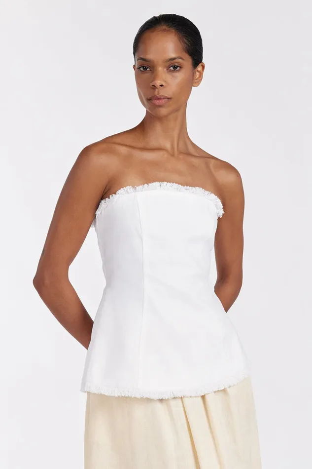 Women White Tops DISSH ZAHARA WHITE LINEN STRAPLESS TOP
