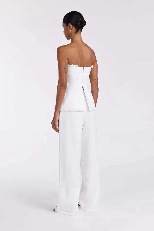 Women White Tops DISSH ZAHARA WHITE LINEN STRAPLESS TOP