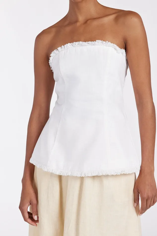 Women White Tops DISSH ZAHARA WHITE LINEN STRAPLESS TOP