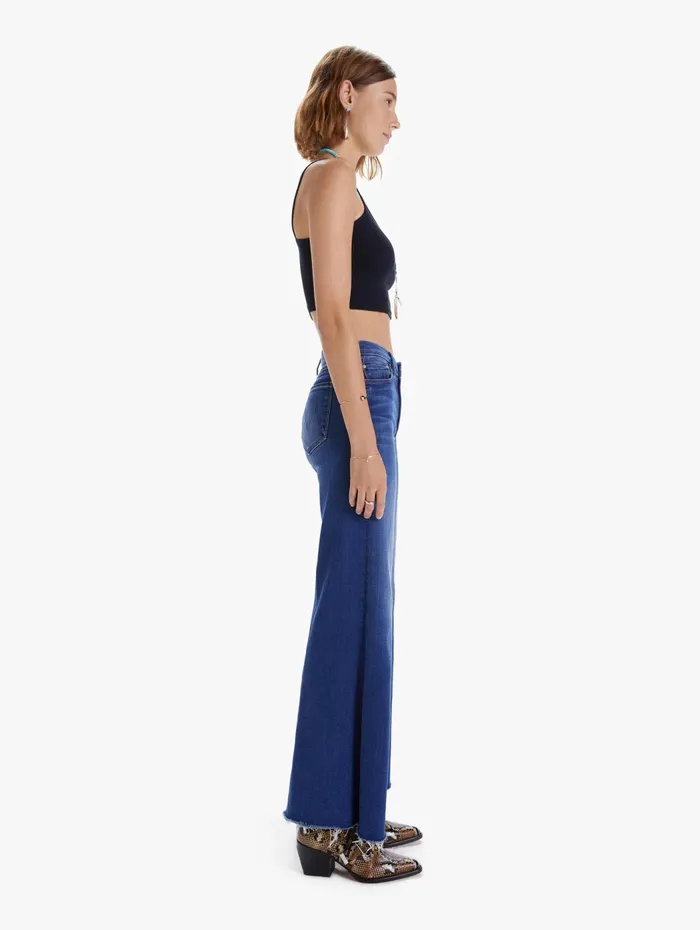 Women Wide Leg Mother Denim The Roller Fray Medium Blue