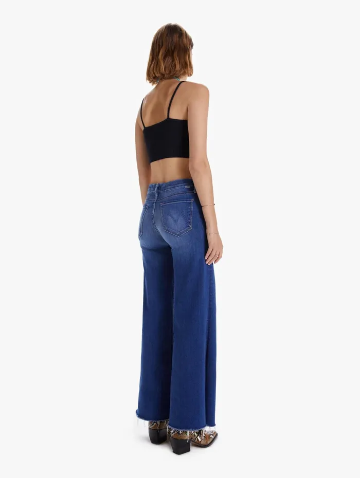 Women Wide Leg Mother Denim The Roller Fray Medium Blue
