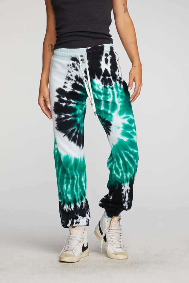 Womens Chaser Brand Bottoms Cotton Fleece Joggers With Rib And Shoestring Tie